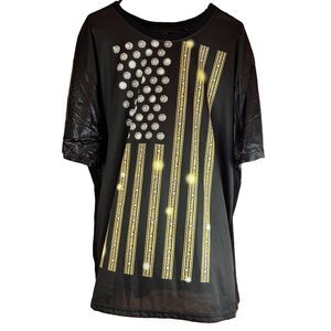 Ablanche Mens Black American flag Tee Faux Leather Sleeves Size 3XL NWT